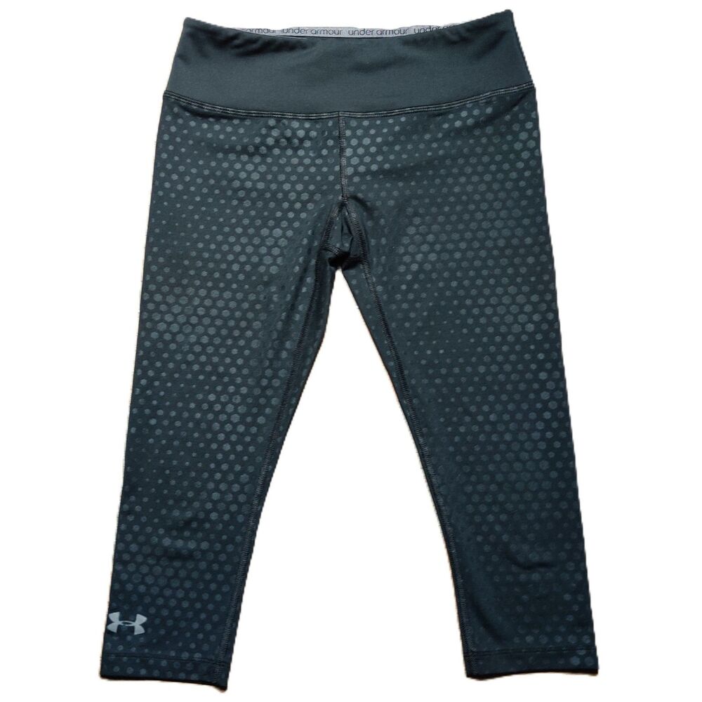 Under Armour HeatGear Women's XS Black Cropped Compression Leggings Polka Dot